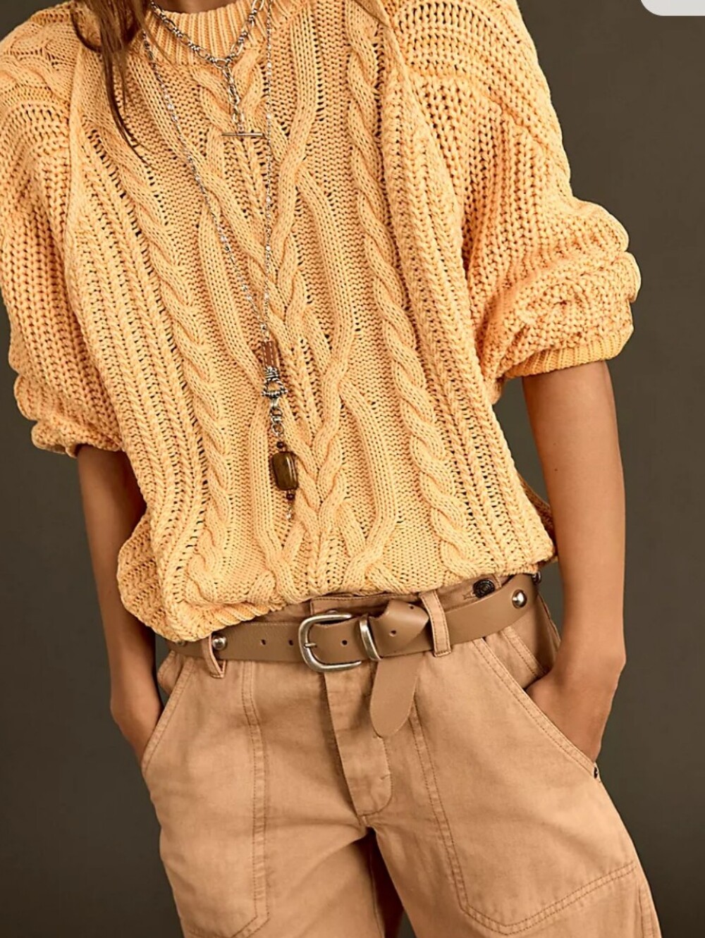 Free People Frankie Cable Cotton Sweater XS